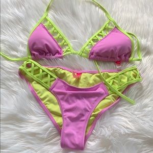 VS Neon yellow and lavender bikini